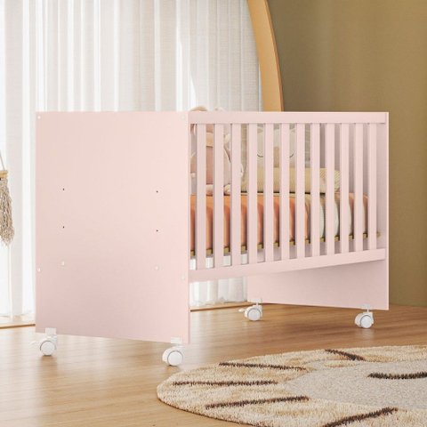 Berço Beaty com Rodízio Rosa Acetinado - Pnr Móveis