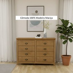 Cômoda 8 Gavetas Topázio 100% Madeira Maciça para Quarto - 8