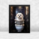 Ver imagem 1 de Quadro Banheiro Maltês no Vaso Lendo Jornal 33x24cm:moldura Branca