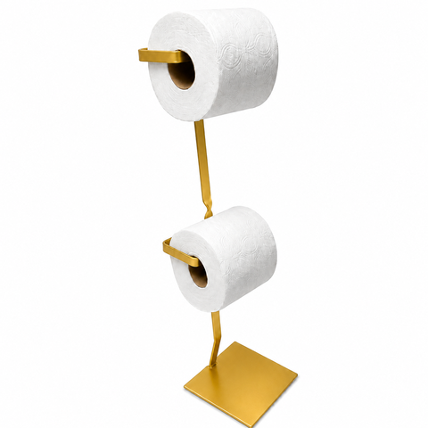 Suporte de Papel Higiênico Dourado Premium de Chão Turim Barra Chata Reforçado para Banheiros