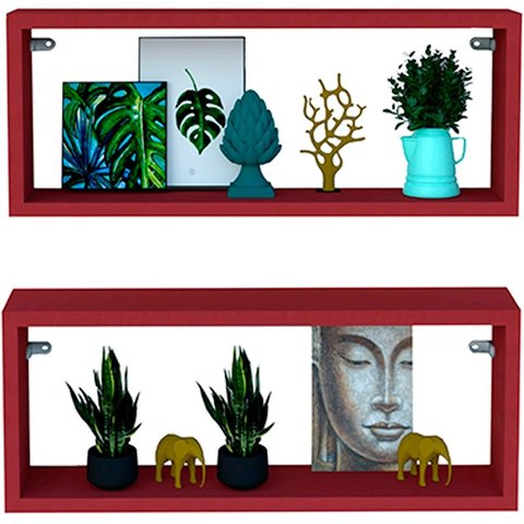 Kit 2 Nicho Retangular Vermelho 30x20x10p Mdf Decorativo