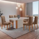 Ver imagem 1 de Mesa de Jantar Isadora 180cm Tampo MDF Vidro Canto Copo com 6 Cadeiras Carolina