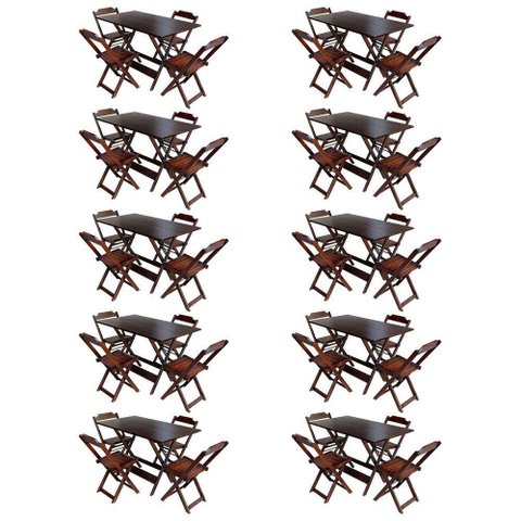 Kit 10 Conjuntos De Mesa Com 4 Cadeiras De Madeira Dobravel 120X70 Imbuia - Marrom