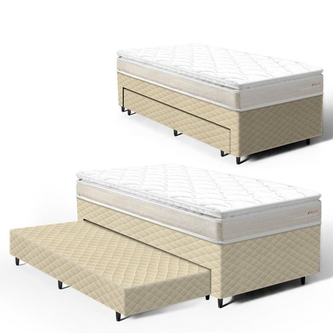 Cama Box com Colchão de Espuma D45 Pillow Top Ortopédico Domo + Auxiliar de Espuma Unique Solteiro