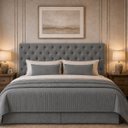 Ver imagem 1 de Cabeceira para Cama Casal Estofada Capitonê Luna Vilajo em Suede Cinza – 1,38 m