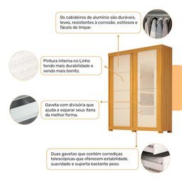 Guarda Roupa Solteiro com Espelho 2 Portas de Correr Helena ACP MÓVEIS Nature/Off White - 100% MDF - 3 Guarda Roupa Solteiro com Espelho 2 Portas de Correr Helena ACP MÓVEIS Nature/Off White - 100% MDF - 3
