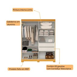 Guarda Roupa Solteiro com Espelho 2 Portas de Correr Helena ACP MÓVEIS Nature/Off White - 100% MDF - 5 Guarda Roupa Solteiro com Espelho 2 Portas de Correr Helena ACP MÓVEIS Nature/Off White - 100% MDF - 5