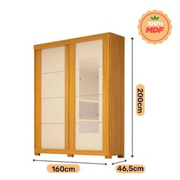 Guarda Roupa Solteiro com Espelho 2 Portas de Correr Helena ACP MÓVEIS Nature/Off White - 100% MDF - 4 Guarda Roupa Solteiro com Espelho 2 Portas de Correr Helena ACP MÓVEIS Nature/Off White - 100% MDF - 4