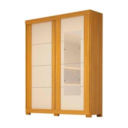 Guarda Roupa Solteiro com Espelho 2 Portas de Correr Helena ACP MÓVEIS Nature/Off White - 100% MDF - 1 Guarda Roupa Solteiro com Espelho 2 Portas de Correr Helena ACP MÓVEIS Nature/Off White - 100% MDF - 1