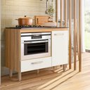 Ver imagem 3 de Balcão para Cooktop 4 Bocas de Cozinha com Nicho para Micro-Ondas Fit Freijó Off White Nicioli