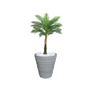 Planta Artificial Árvore Palmeira Real Toque 1,2m kit + Vaso Redondo D. Grafiato Cinza 40cm