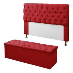 Kit Cabeceira e Calçadeira Mirage 160 Cm Suede Vermelho - Fm - 1