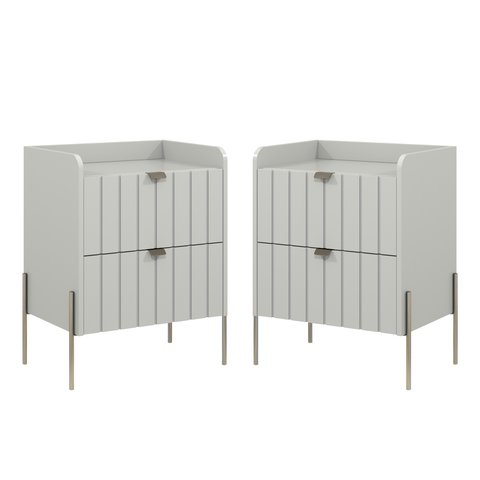 Conjunto Mesa Cabeceira Quarto Off White 100% Mdf Luxo 45cm Pés Champagne