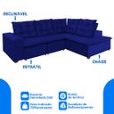 Ver imagem 3 de Sofá de Canto Montreal Retrátil, Reclinável, 4 Lugares 2,70x2,10 Metros, Chaise Fixo, Pillow Top, Az