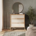 Ver imagem 1 de Cômoda Square para Quarto 3 Gavetas 100% MDF Pés de Metal 80cm Telinha Rattan Tauari Casavee