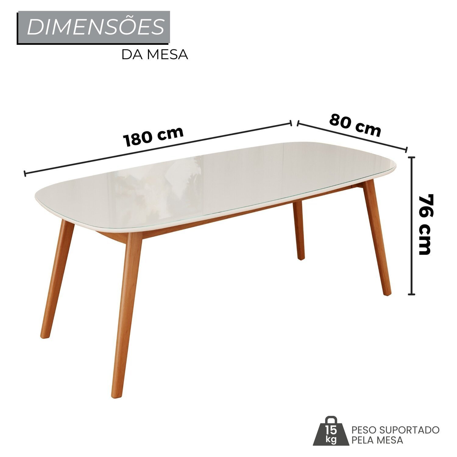 Mesa 180cm X 80cm Mdf com Vidro Laqueado Ceci Yescasa - 3