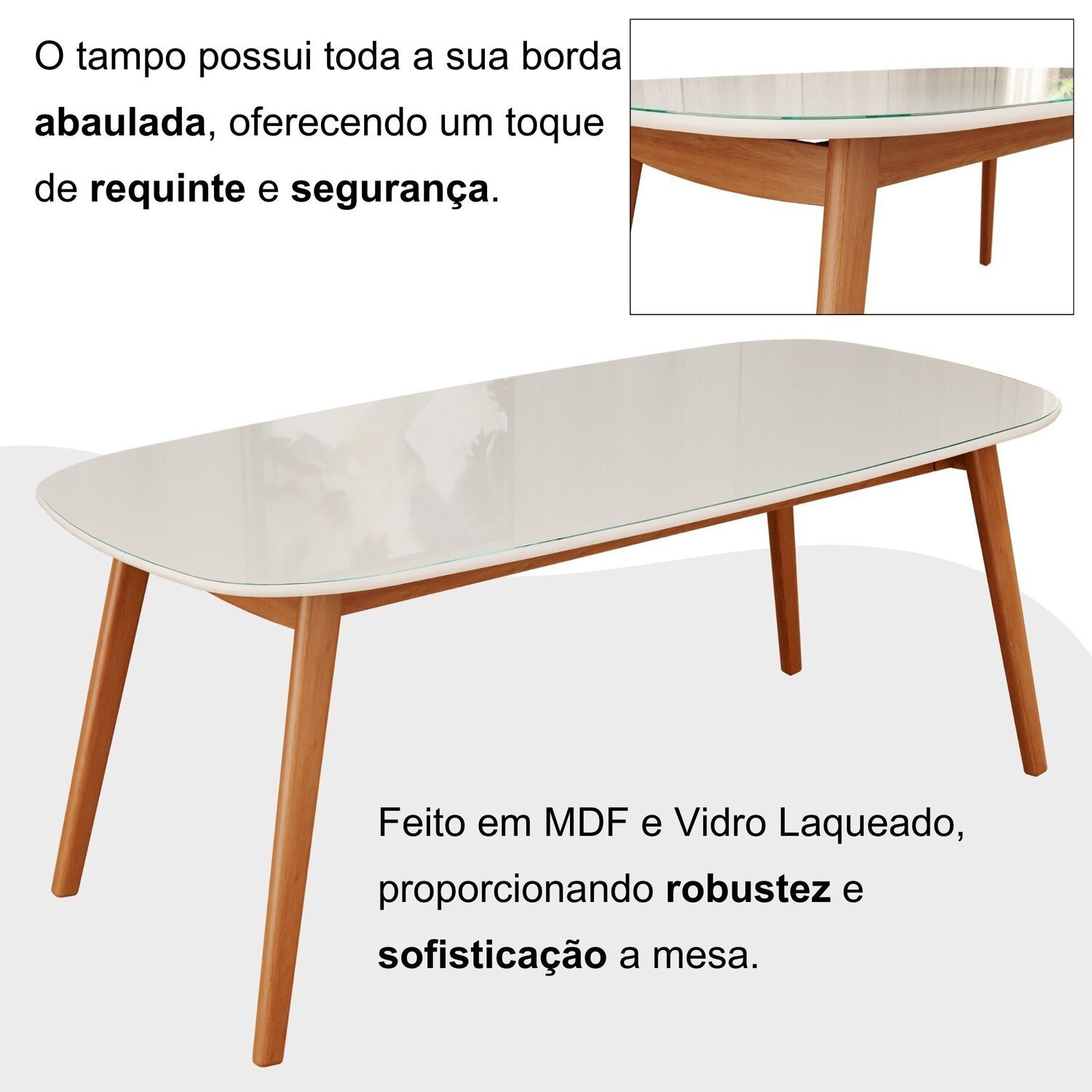 Mesa 180cm X 80cm Mdf com Vidro Laqueado Ceci Yescasa - 5