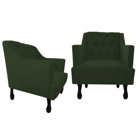 Kit 2 Poltronas Decorativa Julia Suede Verde Pés Madeira Mz Decor