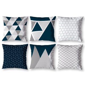 Kit 6 Capa de Almofada 40cm X 40cm Decorativas Estampadas Digital Sala Sofá Quarto Geo Cinza