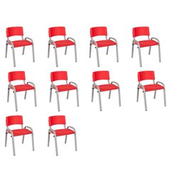 Kit 10 Cadeira Iso Infantil Creche, Escola Base Cinza Vermelho - 2