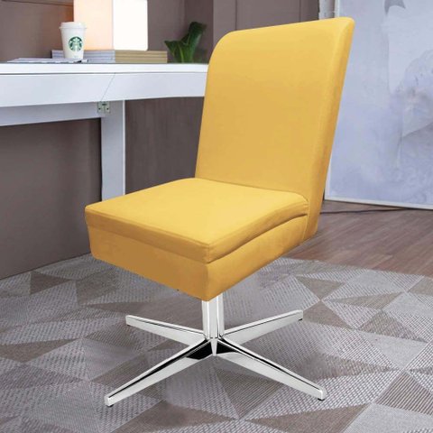 Cadeira Ana Giratória Metal Suede Mostarda E Sintético Branco
