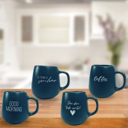 Jogo 4 Caneca Bojuda 260ml Porcelana Fosca para Cappuccino - Verde Cobalto - 5