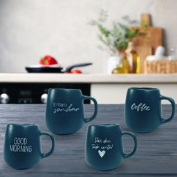 Jogo 4 Caneca Bojuda 260ml Porcelana Fosca para Cappuccino - Verde Cobalto - 7
