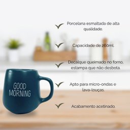 Jogo 4 Caneca Bojuda 260ml Porcelana Fosca para Cappuccino - Verde Cobalto - 4