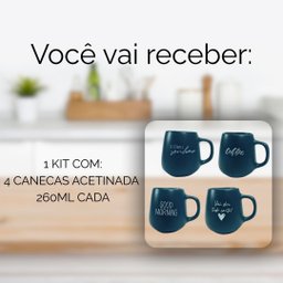 Jogo 4 Caneca Bojuda 260ml Porcelana Fosca para Cappuccino - Verde Cobalto - 6