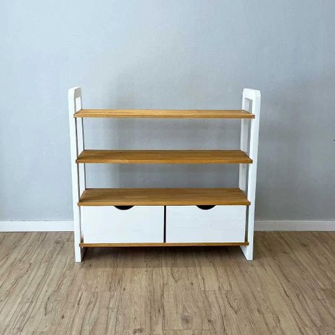 Aparador Linea Ample Moderno sem Porta 2 Gavetas Madeira Maciça 100cm Nozes e Branco Artfactory