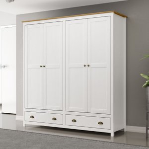 Guarda-Roupa 4 Portas 2 Gavetas de Madeira Maciça Topázio 