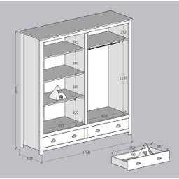 Guarda-Roupa 4 Portas 2 Gavetas Topázio 100% Madeira Maciça - 8