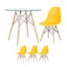 KIT - Mesa Eames com tampo de vidro 80 cm + 3 cadeiras Eiffel DSW Amarelo - 1