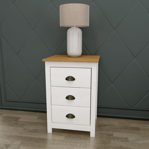 Mesa de Cabeceira 3 Gavetas Topázio 100% Madeira Maciça para Quarto Branco