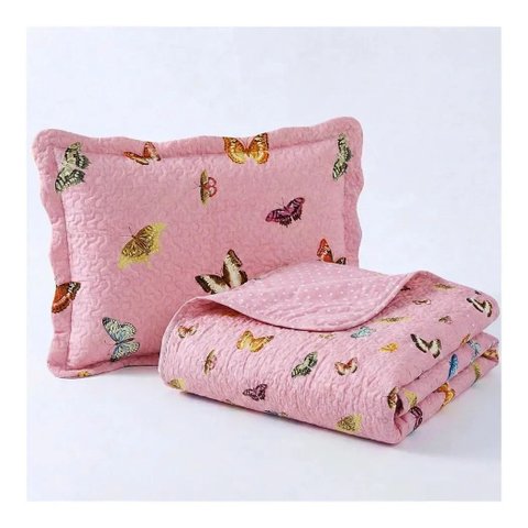 Kit Colcha Patchwork Infantil Menina 180x220 Solteiro - Borboletas