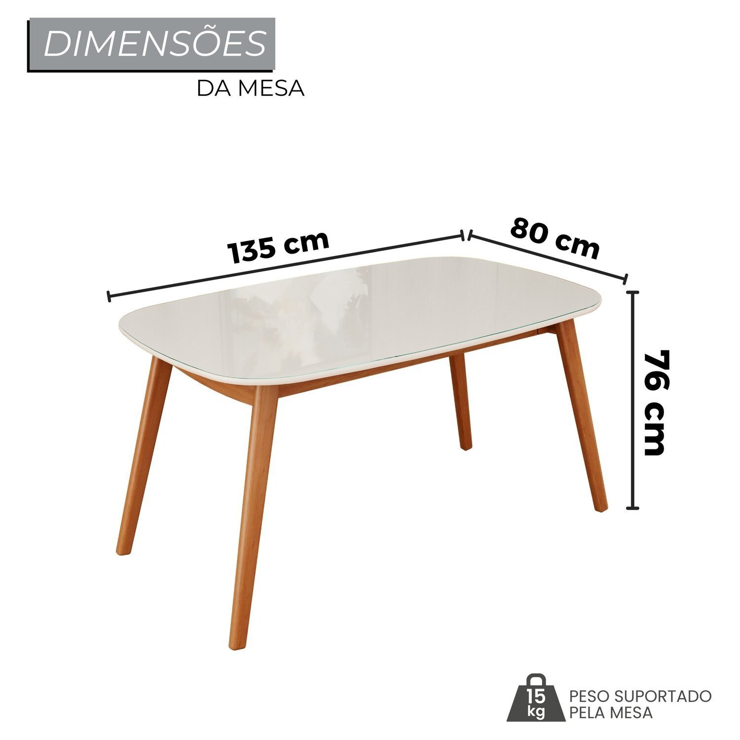 Mesa 135cm X 80cm Mdf com Vidro Laqueado Ceci Yescasa - 3