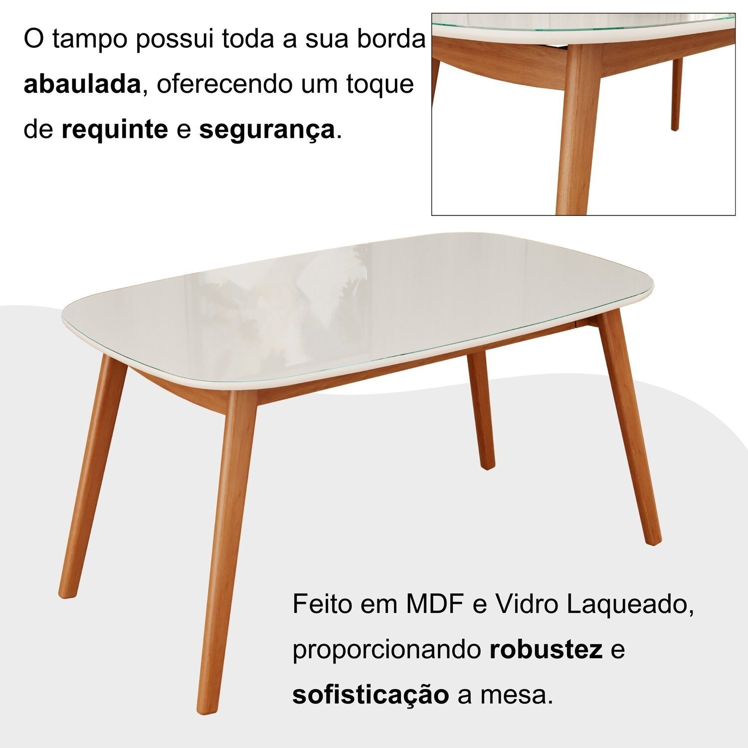 Mesa 135cm X 80cm Mdf com Vidro Laqueado Ceci Yescasa - 5