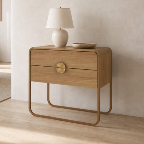 Mesa de Cabeceira Industrial Orgânico 2 Gavetas Alek A03 Hanover Dourado - Lyam Decor