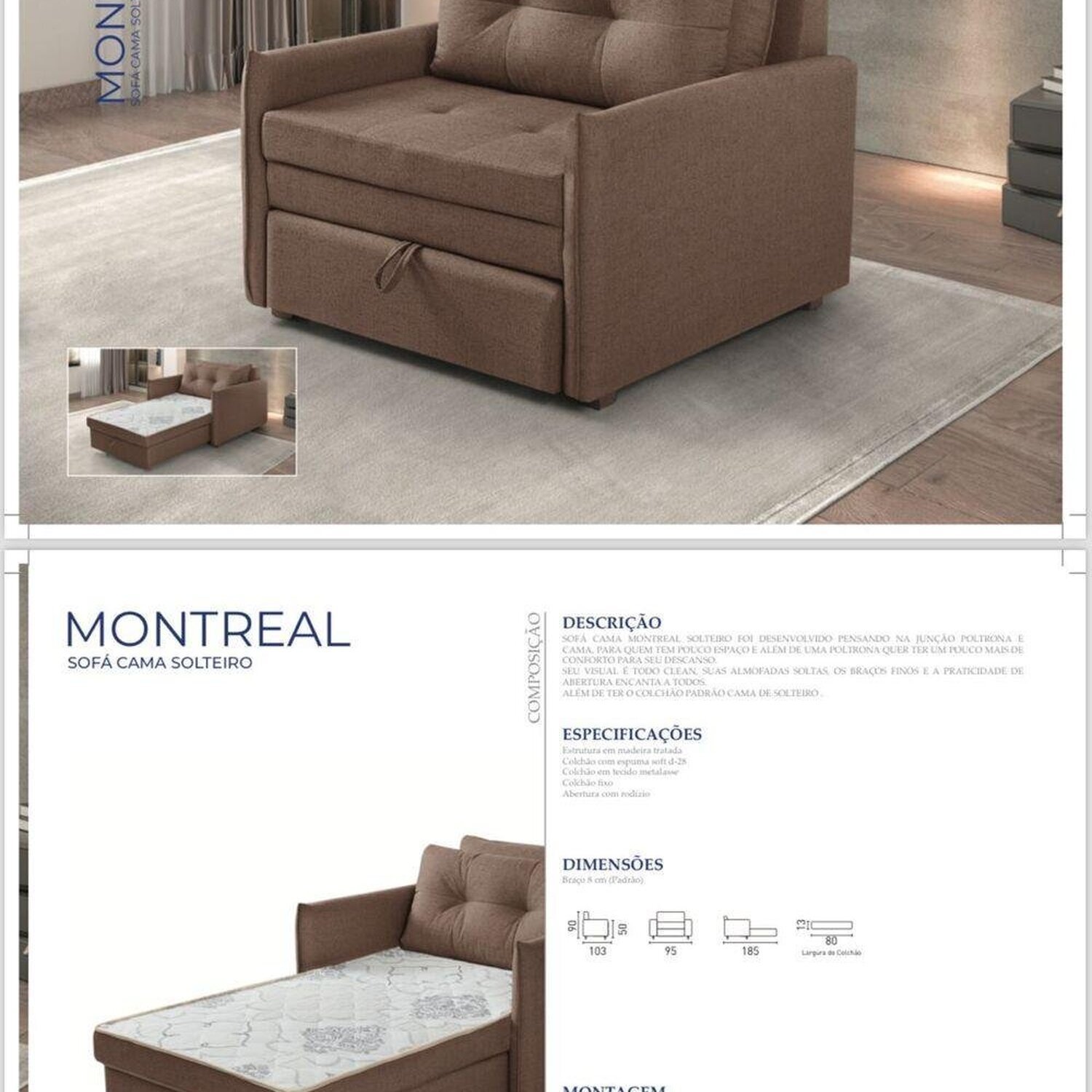 Sofá Cama Montreal Solteiro 95cm X 90cm - 3