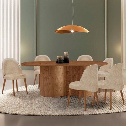 Mesa de Jantar 180cm x 80cm Madeira Tampo Laminado Orgânico com 6 Cadeiras Ester Marrom/Milano/Imbui