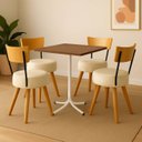 Ver imagem 1 de Conjunto Mesa de Jantar Quadrada Branca Tampo Imbuia com 4 Cadeiras Estofada Off-white Encosto Madei