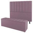 Ver imagem 1 de Cabeceira E Baú Cama Box Queen Size Cora 160cm Suede Rosé