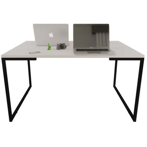 Mesa de Escritório Base Metal Preto Tampo Branco 90 Cm