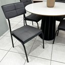 Ver imagem 5 de Mesa Jantar Redonda MDF 4 Lugares 105cm com Cadeiras Estofadas Linho Off White com Preto e Grafite