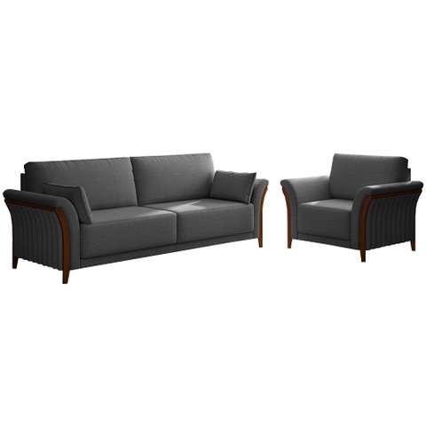 Conjunto Decorativo Poltrona e Sofá 222cm Market Linho Chumbo - Gran Belo