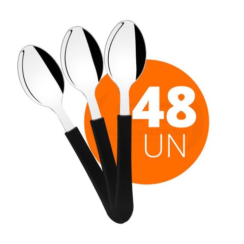 KIT - 48 Colheres de Sopa Leme Com Lâmina em Aço Inox Cabo Preto CPBAG - Tramontina 23183400