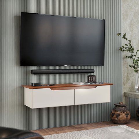 Rack Sala de Estar Suspenso Prateleira Suspensa Quarto Tv Off Freijó