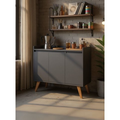 Aparador Buffet 90cm Retro MDF Madri - On Móveis Cor:Grafite