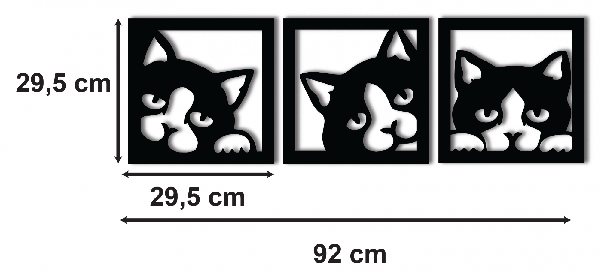 Trio De Quadros Em Mdf 6mm Para Decoração Gatos Fofos - 2