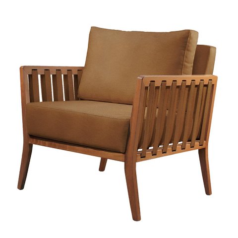 Poltrona Luxo Madeira Maciça Castellar Móbile Corino Caramelo